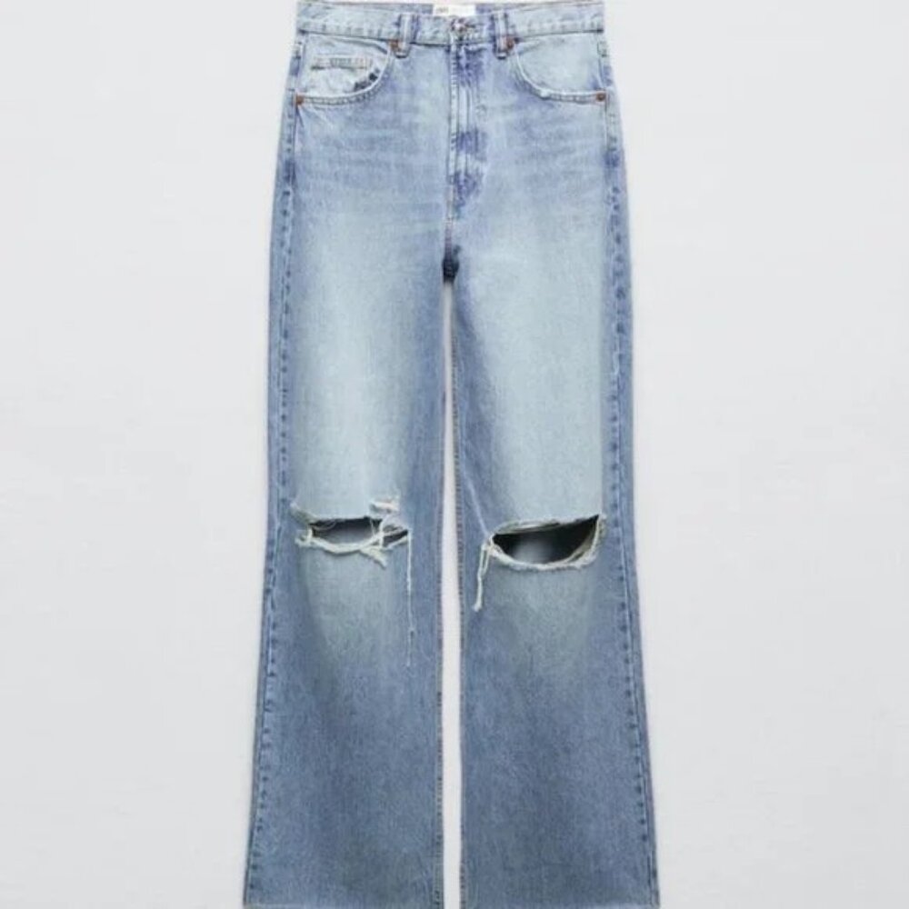 Zara High Rise Wide Leg Jeans - Ripped